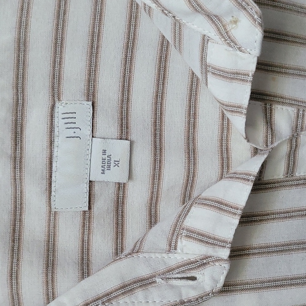 J.Jill XL White & Tan Stripe Casual Button Down Tunic - Picture 3 of 9